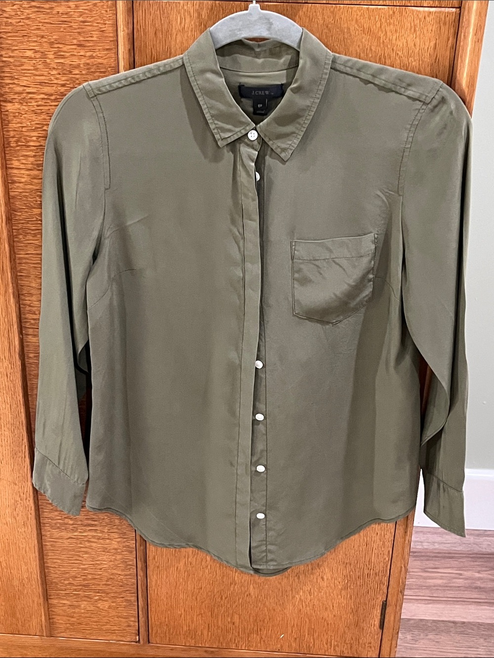 J. Crew Olive Silk Button-Up Blouse